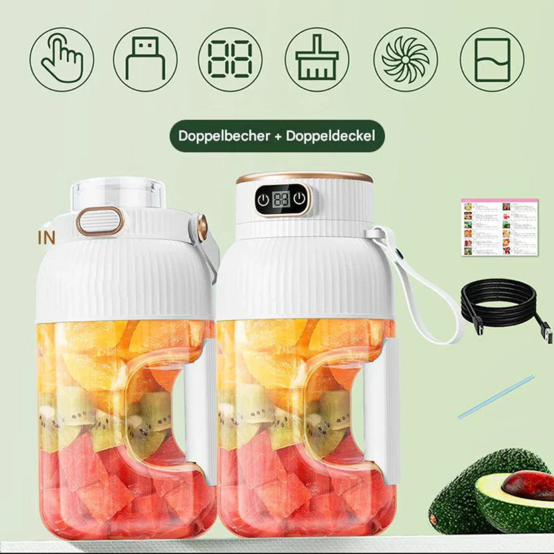 Portable Blender with Double Lid, USB Charging - For Smoothies, Food Storage