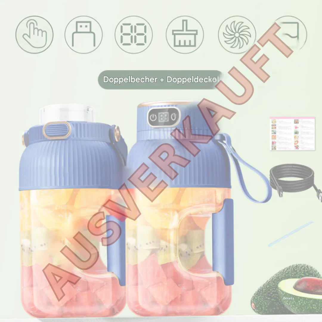 Portable Blender with Double Lid, USB Charging - For Smoothies, Food Storage