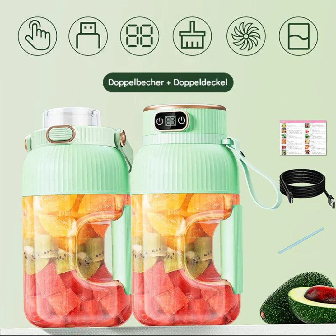 Portable Blender with Double Lid, USB Charging - For Smoothies, Food Storage